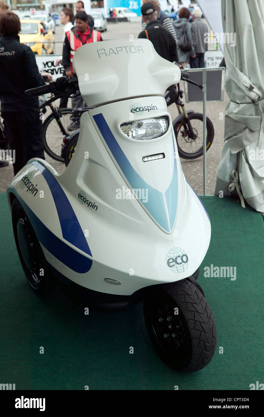 Image of an ecospin Raptor, a three wheele, [road legal]  personal electric vehicle on display at Ecovelocity 2011 Stock Photo