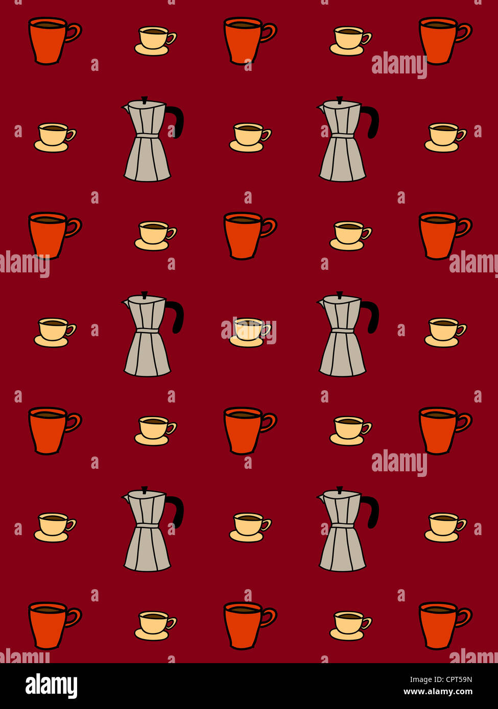 Carafe and mugs of coffee on a cranberry background Stock Photo Alamy
