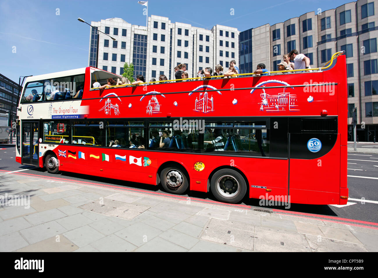 Double decker tourist Sightseeing tour bus, London, England Stock Photo