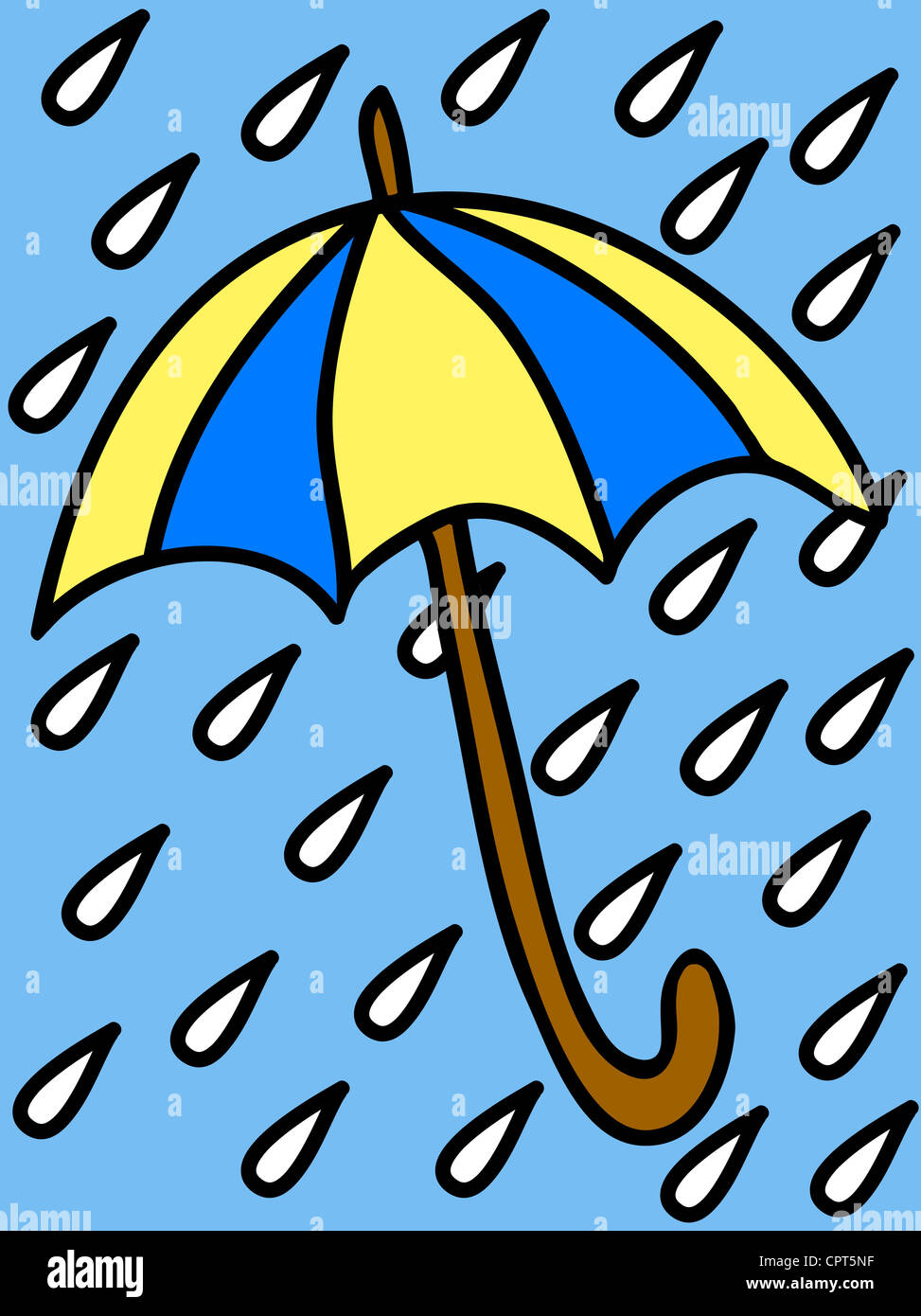 A blue and yellow umbrella in the rain Stock Photo Alamy
