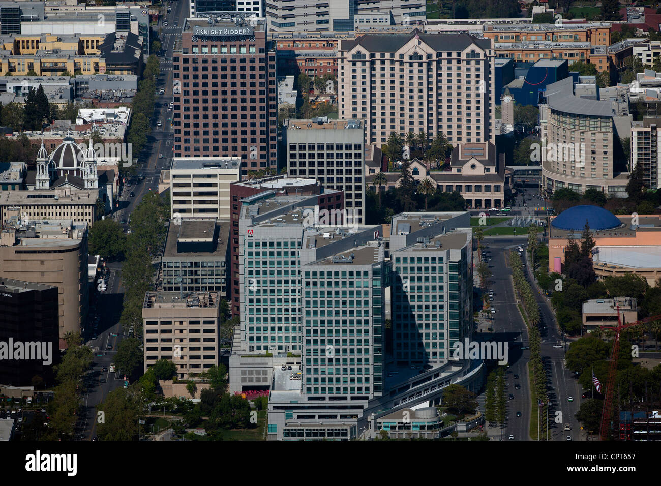 aerial photograph Adobe Systems Knight Ridder San Jose, Santa Clara, California Stock Photo
