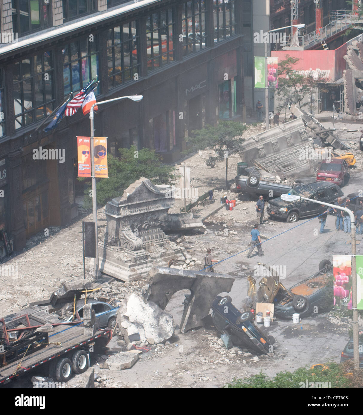 Film crew prepares for shooting of next scene of The Avengers (2012