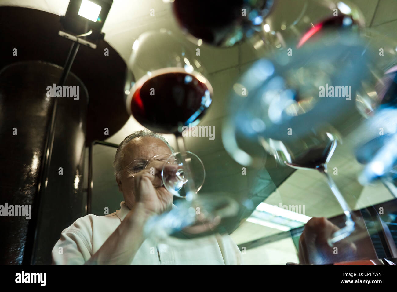 Angelo GAJA, a famous Italian wine-grower., The wine master smelling one of his productions. Stock Photo