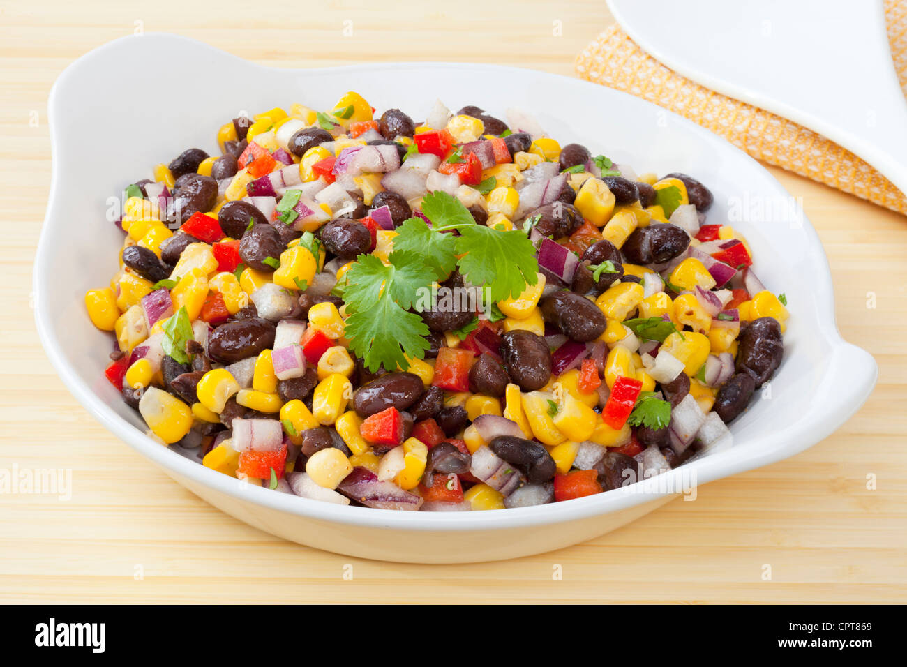 Mexican style salad of black beans and corn, with a dressing flavoured
