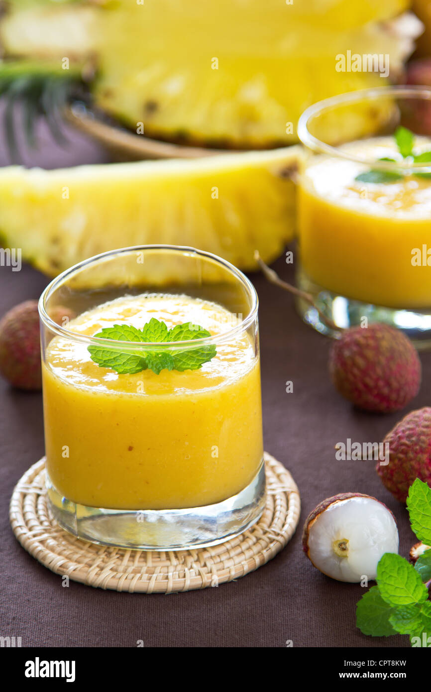 Lychee,Pineapple and Mango smoothie Stock Photo Alamy