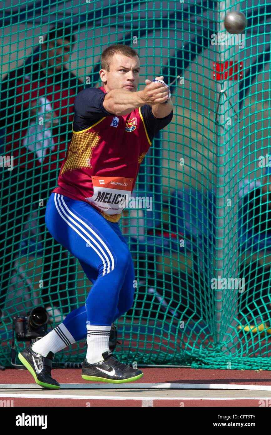 Lukas Melich (CZE) pictured Golden Spike Athletic meeting hammer throw competition May 24 2012 Aleksey Zagornyi finished third Stock Photo