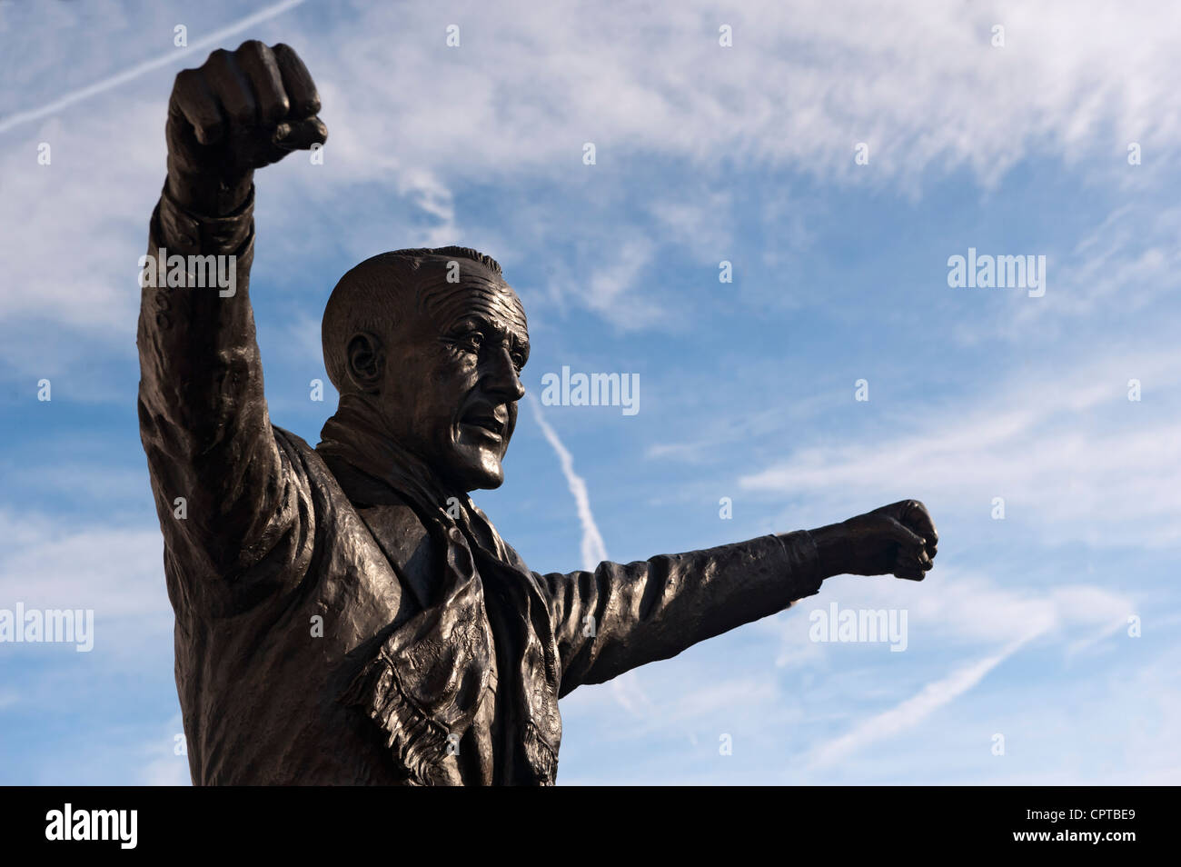 Statue of Bill Shankly, Liverpool Football Club manager 1959-1974 outside Anfield Stadium. Stock Photo