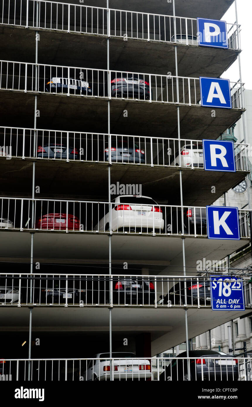 Parking garage or multi-storey car park, Downtown Vancouver, BC, Canada Stock Photo