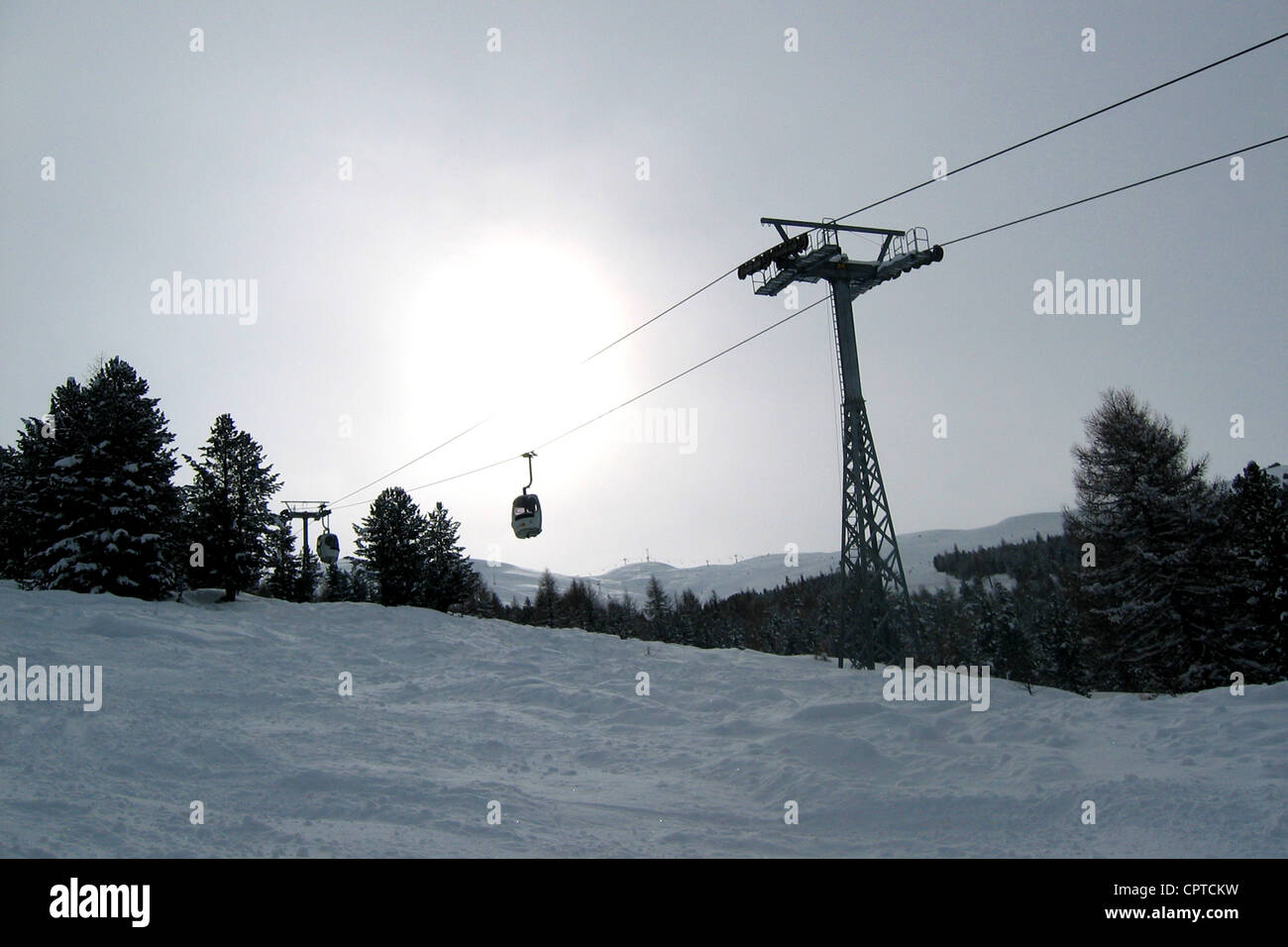 A ski lift in the mountains Stock Photo