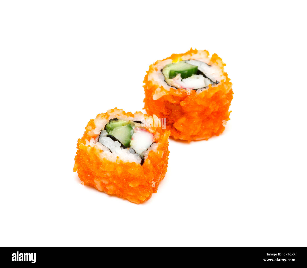 Delicious california rolls isolated on white Stock Photo