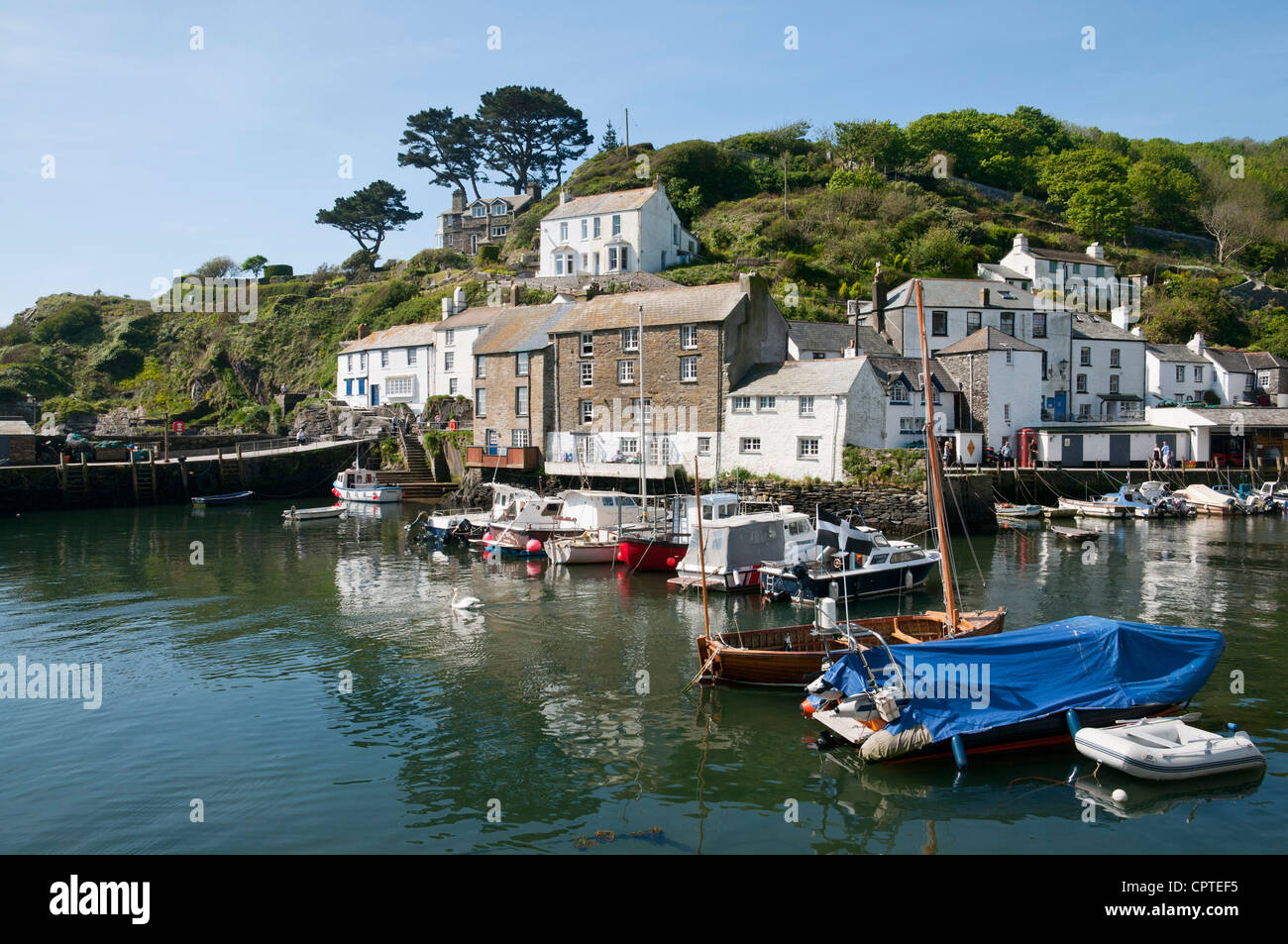 Fishing village of Polperro at high tide, Cornwall, UK Stock Photo