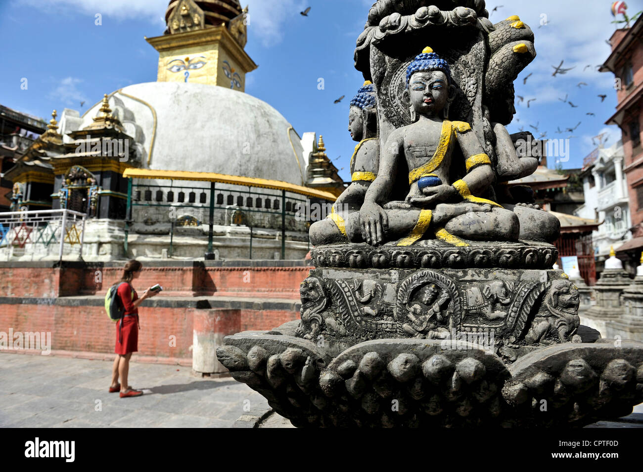 Female tourist in Kathmandu, Nepal Stock Photo