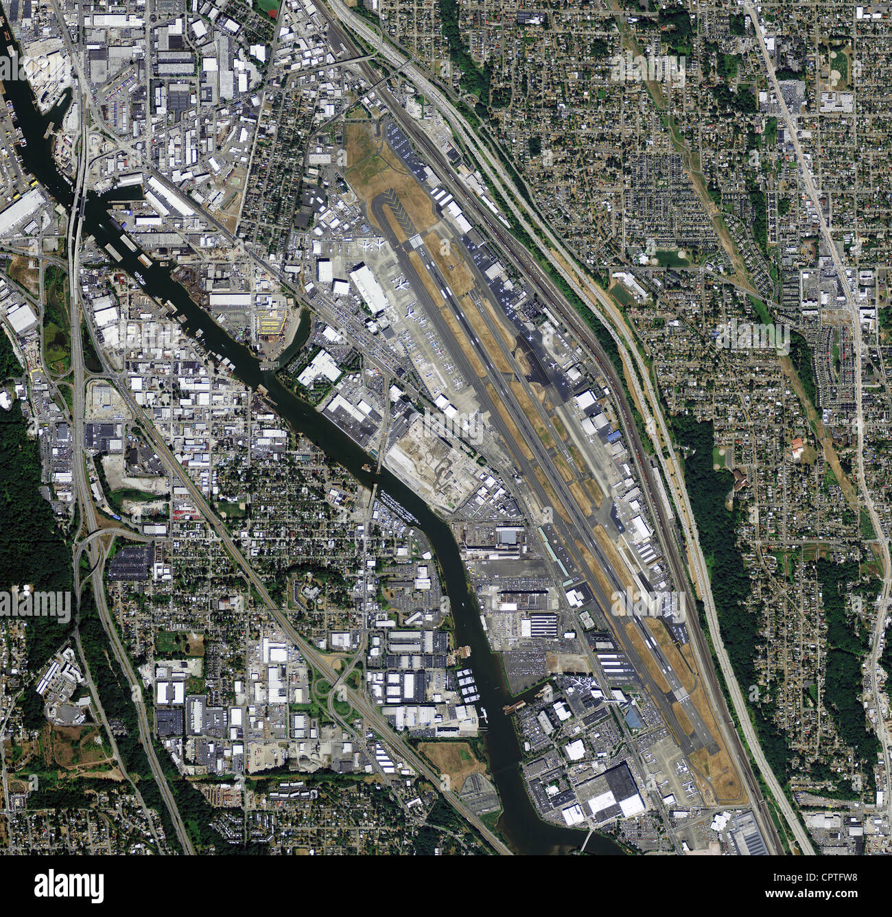 aerial photo map of Boeing Field Seattle Washington Stock Photo