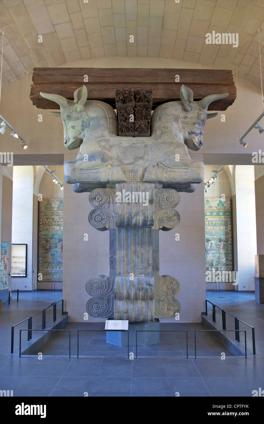 Apadana capital from Palace of Darius Suza (510 BC ) interior Musee du Louvre Museum, Paris, France, Europe Stock Photo