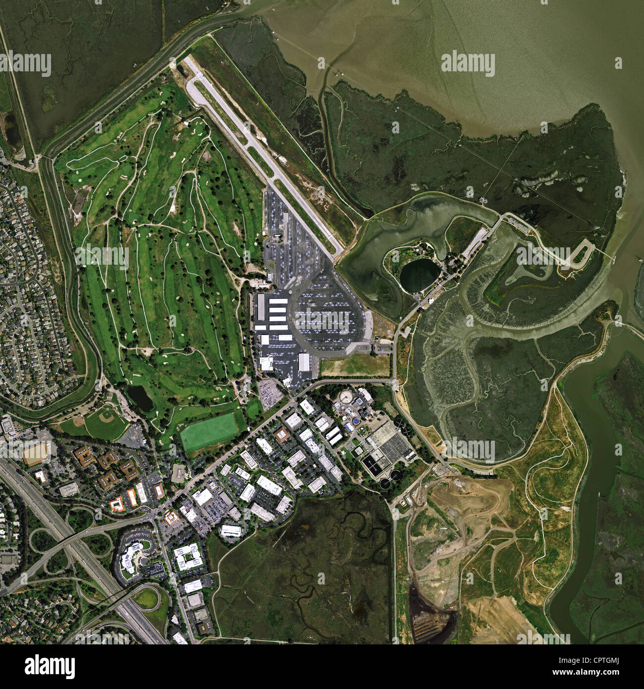aerial photograph Palo Alto airport and golf course, California Stock Photo