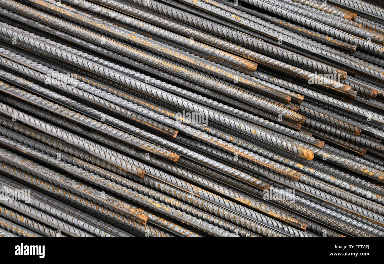 Background texture of steel rods used in construction to reinforce