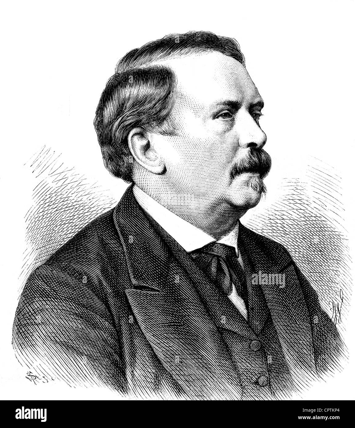 Mueller, Otto, 1.6.1816 - 7.8.1894, German author / writer, portrait, semiprofile, based on photograph by F. Weiss, wood engraving, 1874, Stock Photo