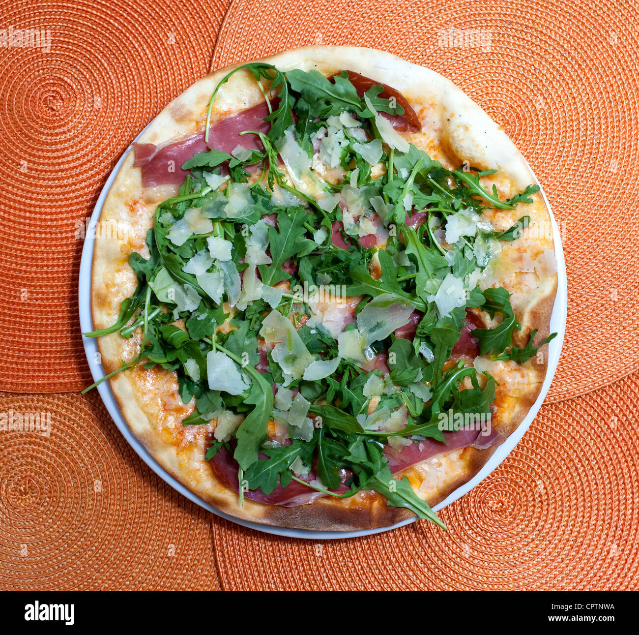 Prosciutto, rocket and Parmesan Pizza Stock Photo Alamy