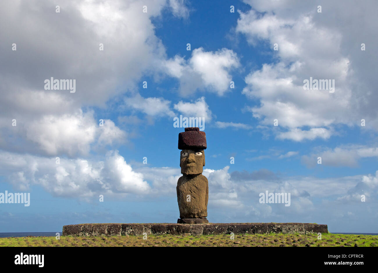 Ahu Ko Te Riku at Ahu Tahai Hanga Roa, Easter Island Chile Stock Photo