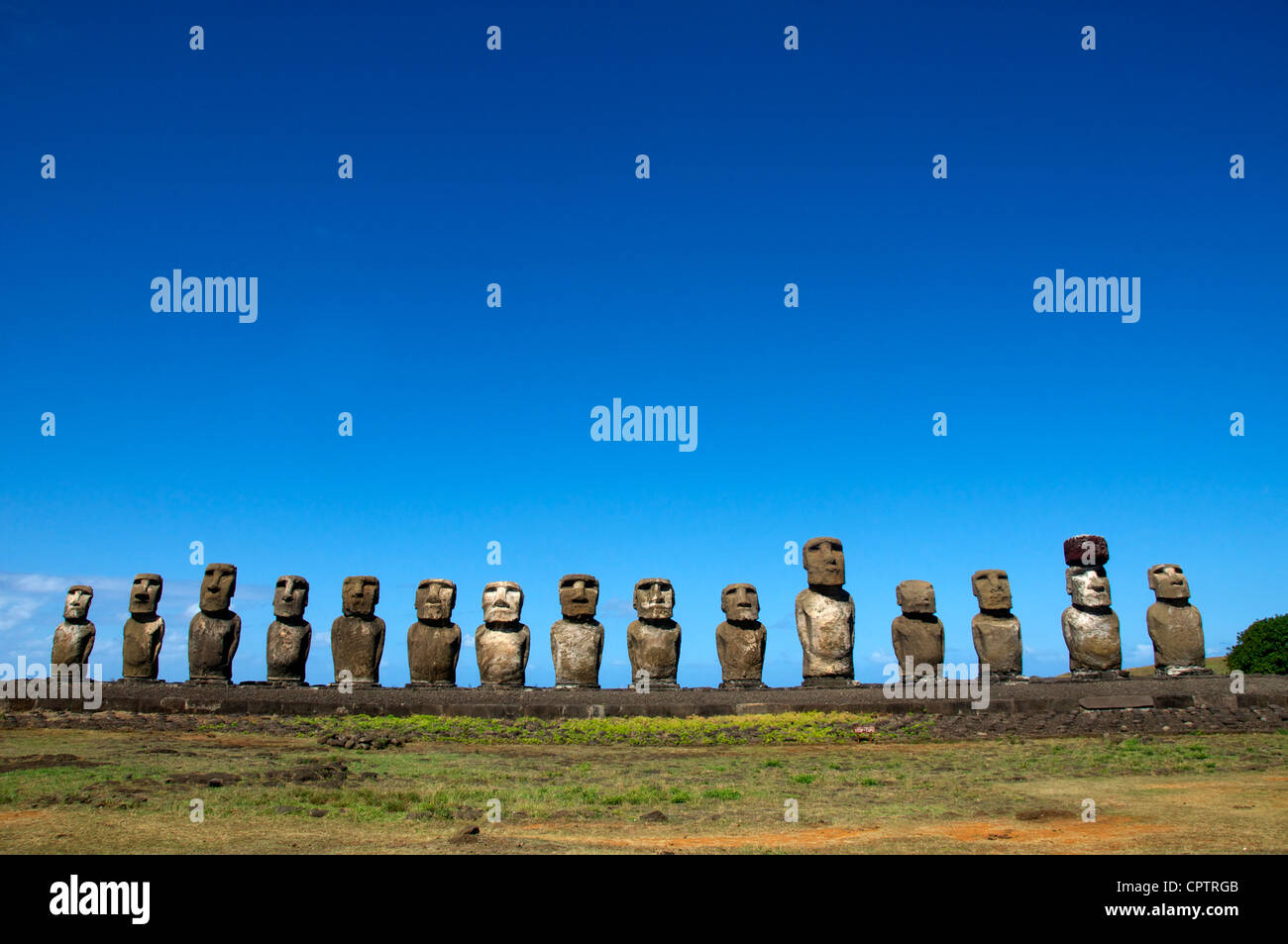 Ahu Tongarika with fifteen moai Easter Island Chile Stock Photo