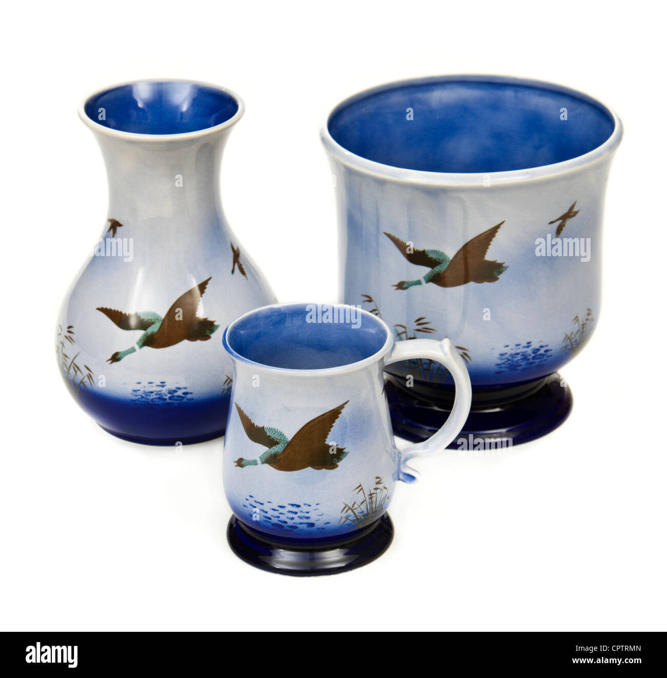 Selection of 1950's Sylvac Pottery 'Misty Morn' ceramics with flying geese decorations Stock Photo