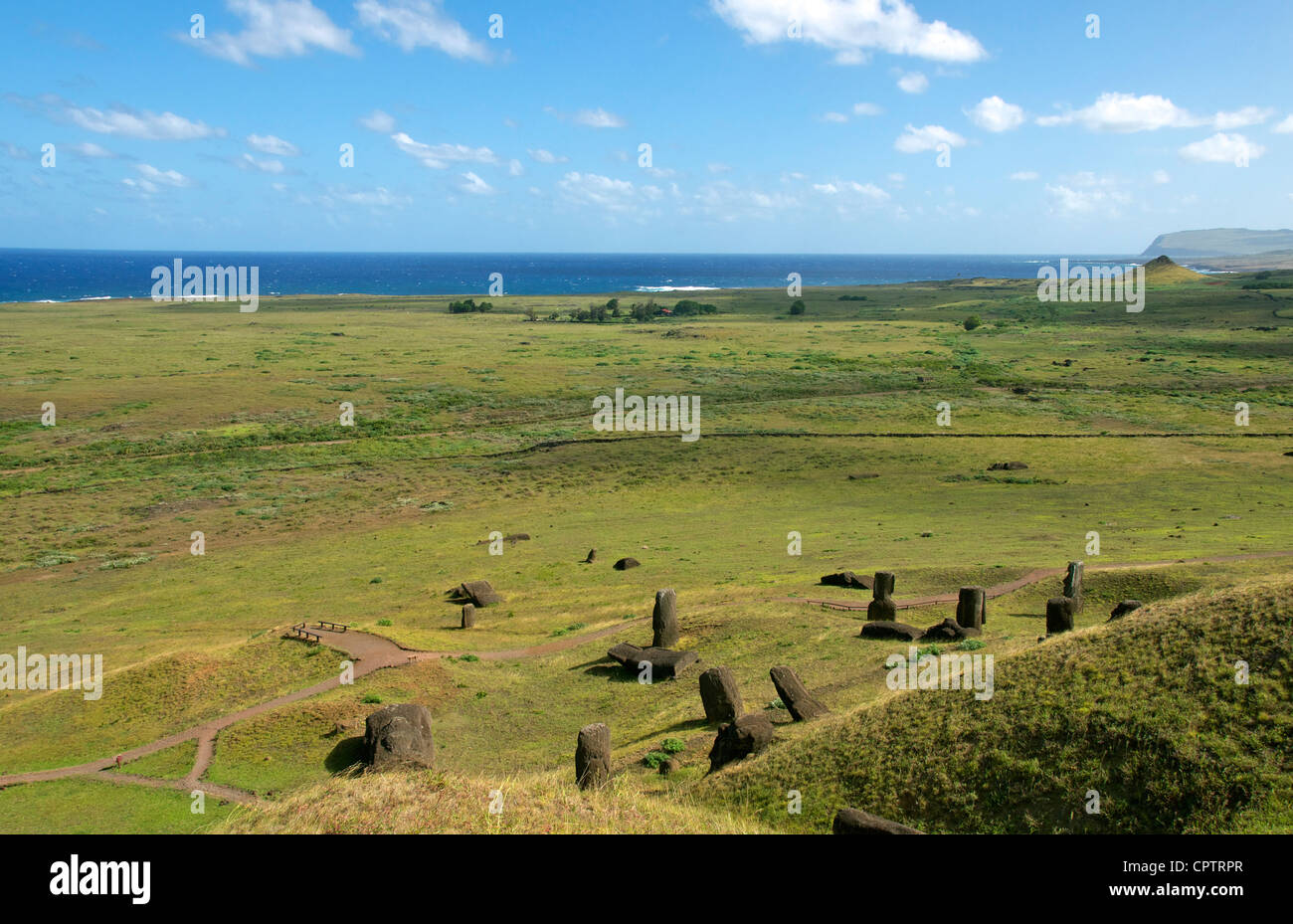 Lake Raraku Moai at quarry Rano Raraku Easter Island Chile Stock Photo - Alamy