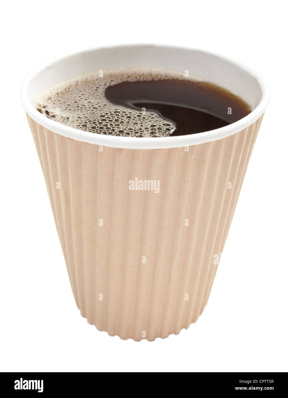 Takeaway espresso or black coffee in a disposable paper cup. Stock Photo