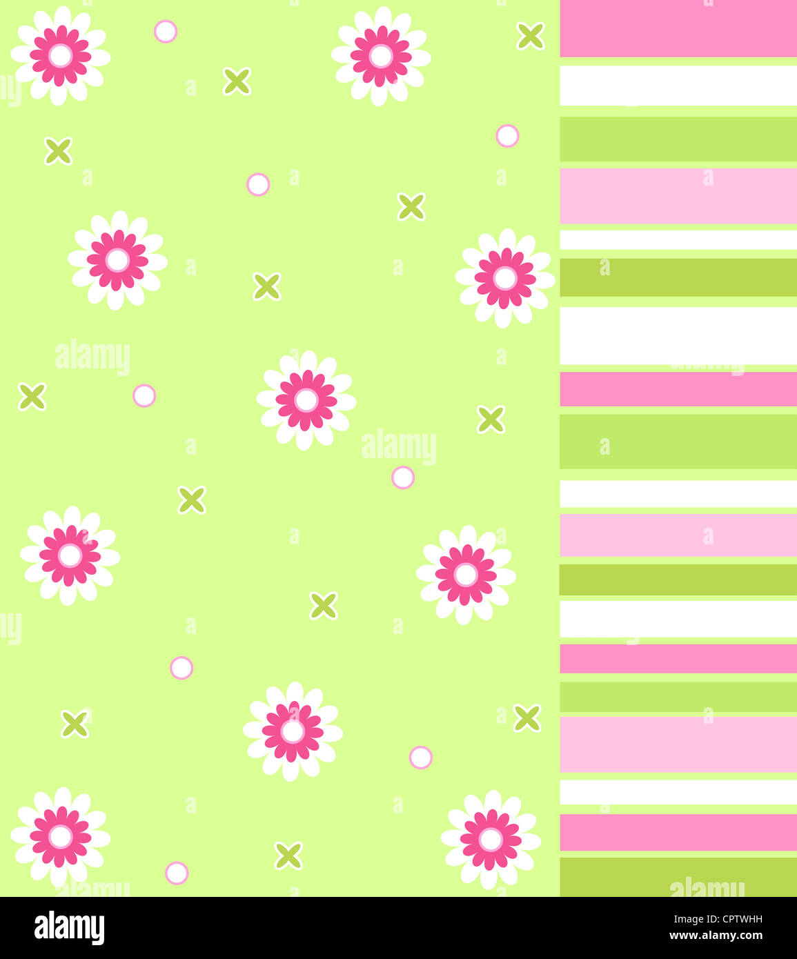 Floral and stripes pattern in white, green and pink Stock Photo