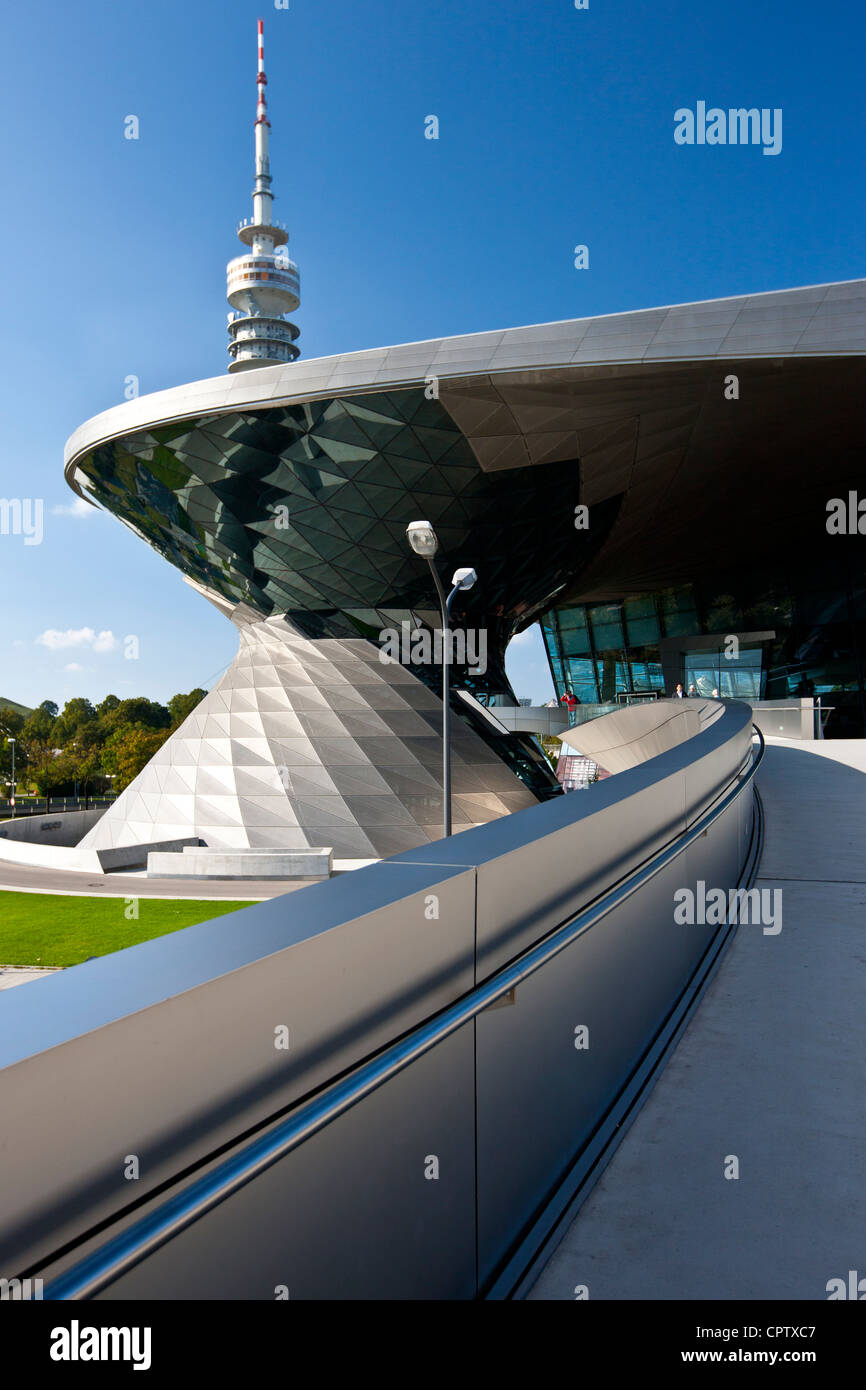 Modern architecture at the BMW Showroom, Customer Collection, Factory and Headquarters in Munich, Bavaria, Germany Stock Photo