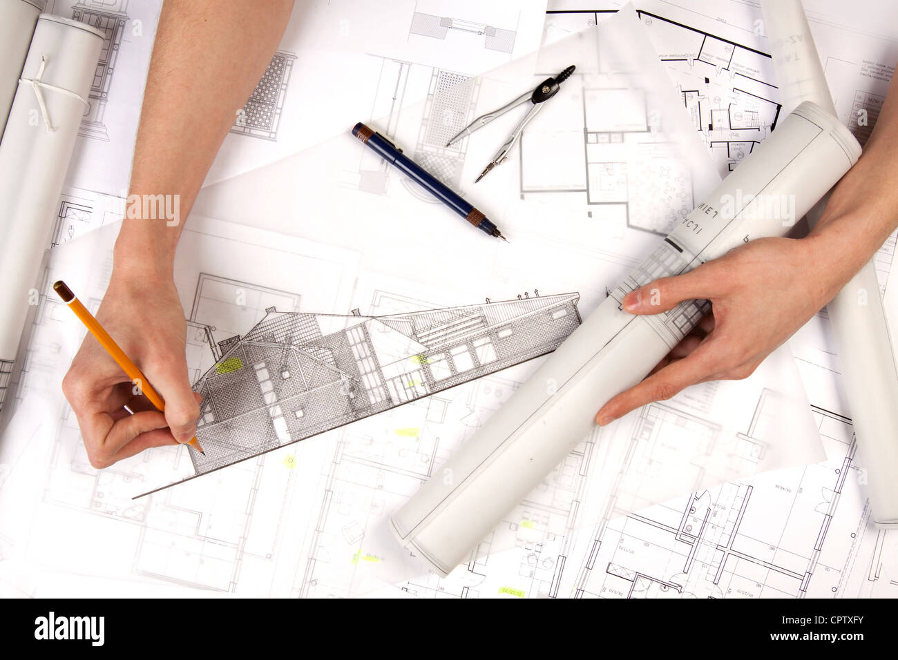 Blueprints and projects of building Stock Photo - Alamy