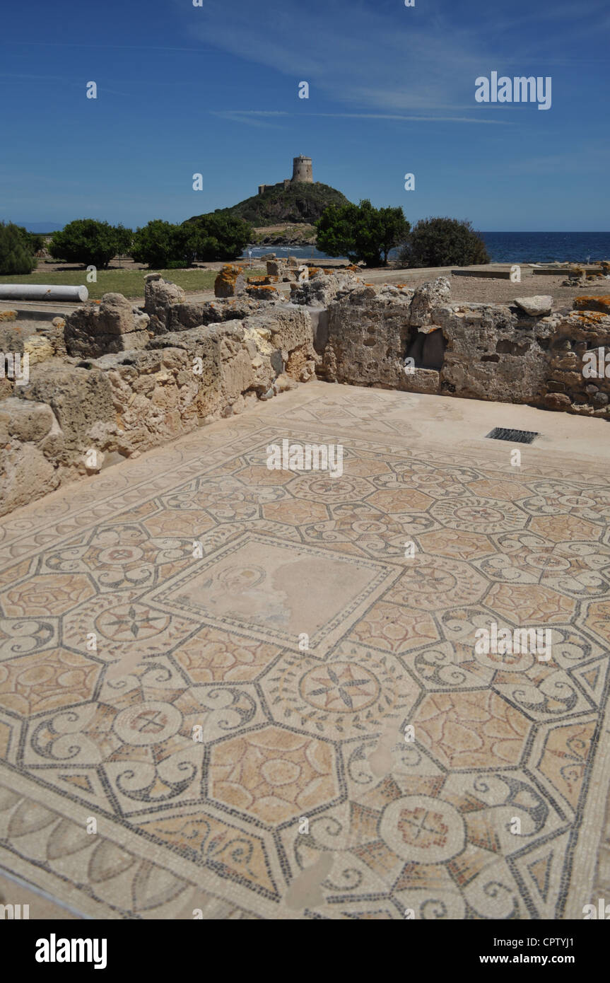 Nora, roman villa, sardinia, sardegna, mosaic, mosaico Stock Photo