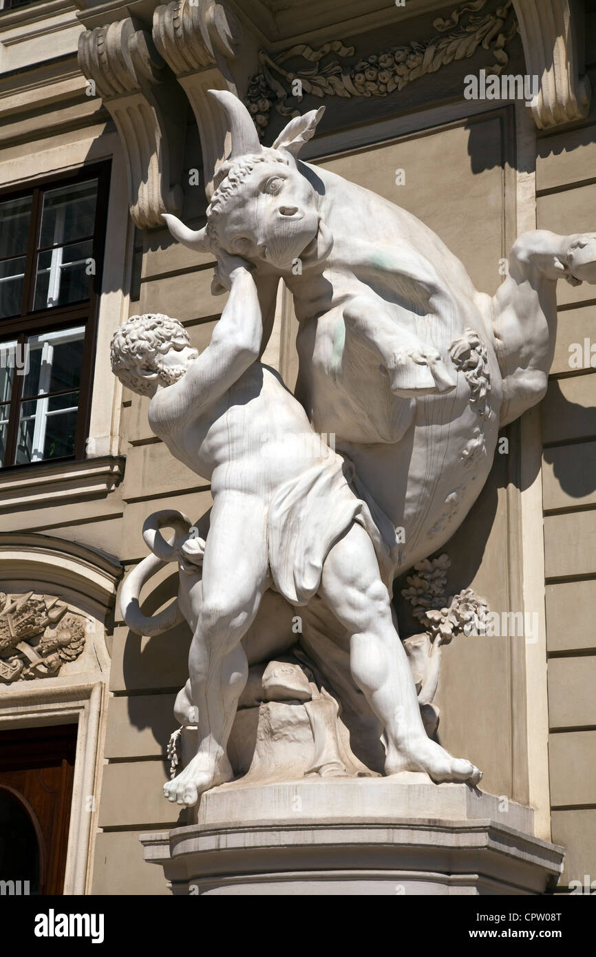 Hercules Fighting the Cretan Bull in the Hofburg palace in Vienna Stock Photo