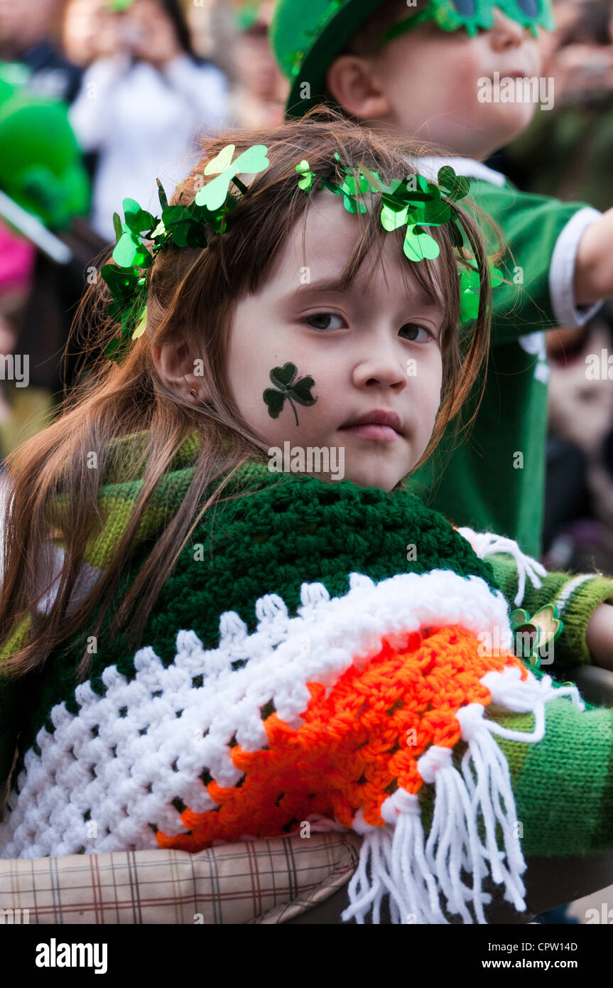 People celebrating St Patrick's day parade in Montreal Canada Many