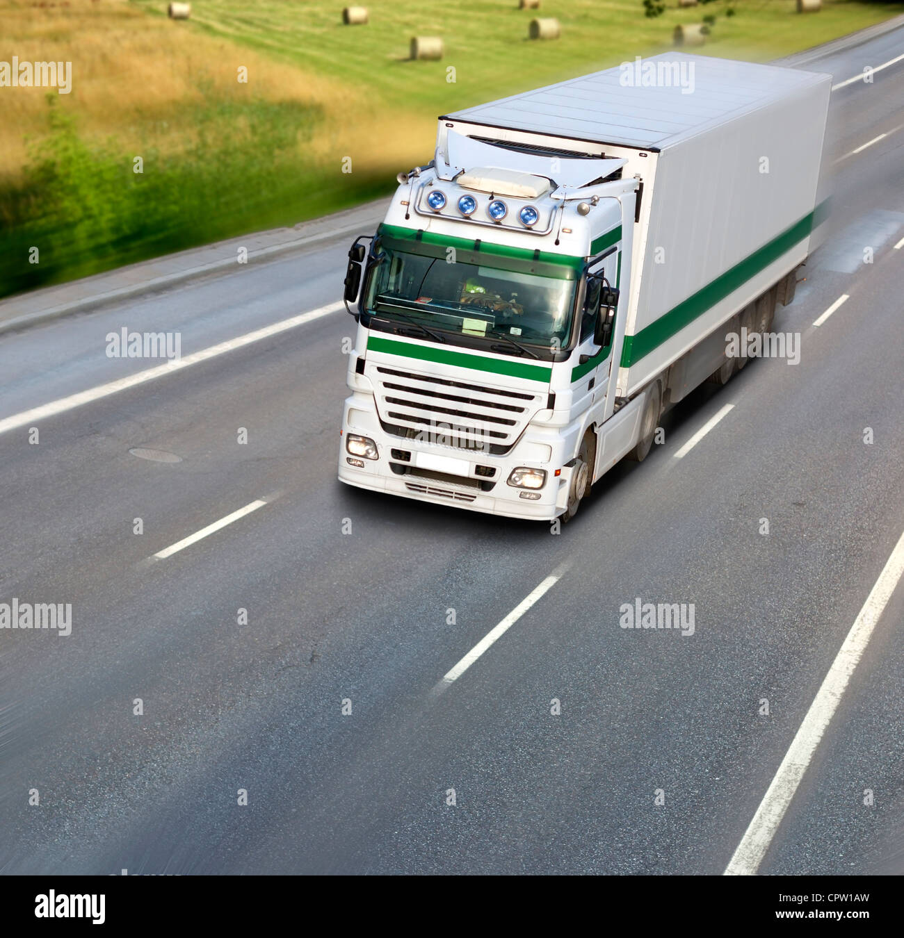 Truck on the road in motion abstract concept Stock Photo