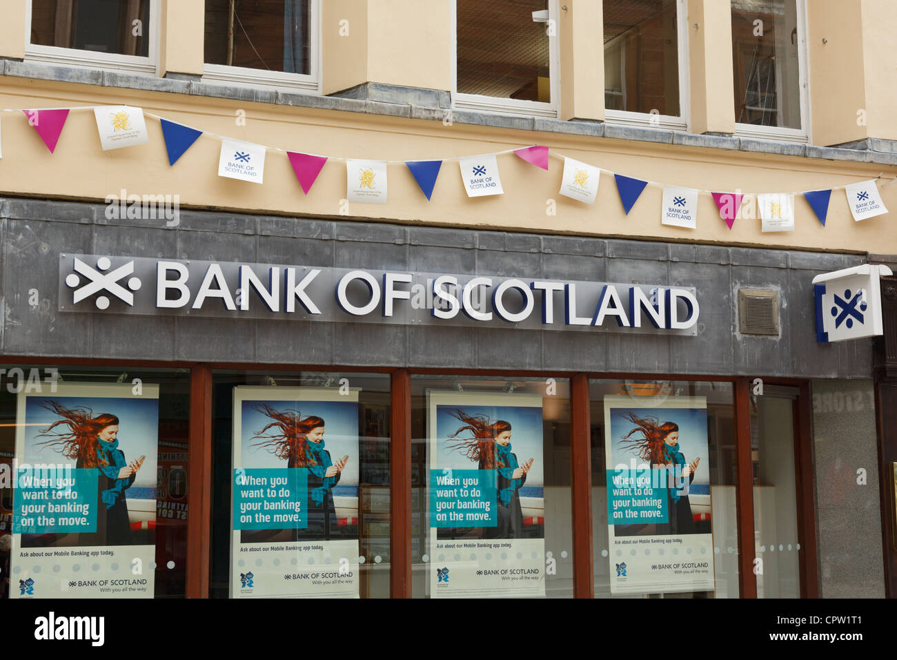Bank of Scotland sign above the high street branch in Fort William Scotland UK Britain Stock Photo