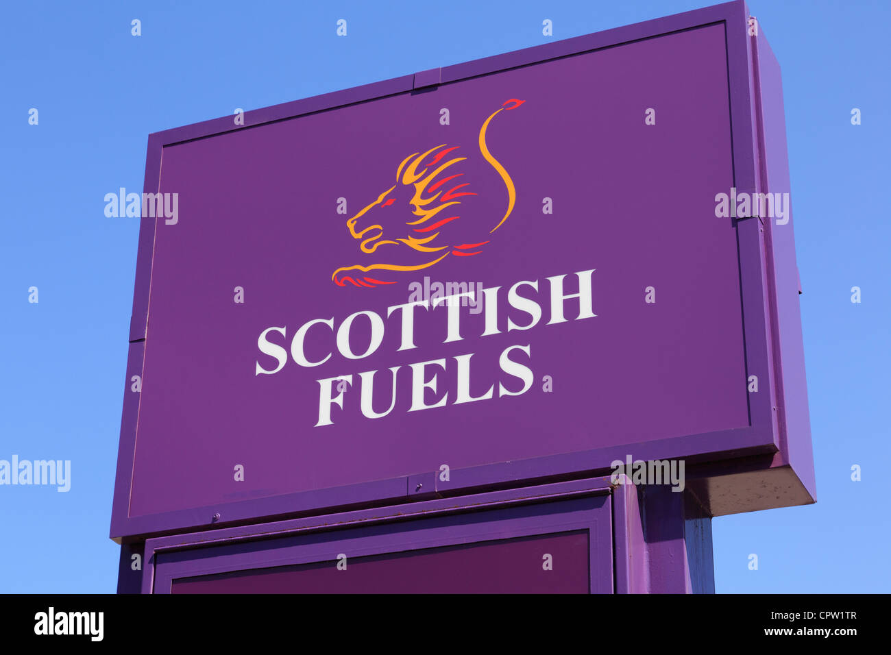 Scottish Fuels petrol station sign in Scotland, UK, Britain. Stock Photo