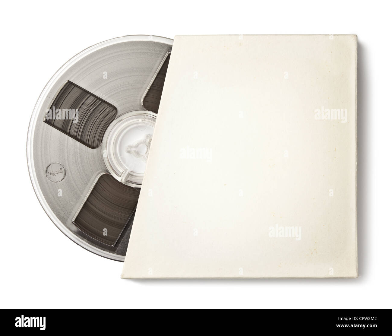 Vintage magnetic audio reel in a blank paper package. Stock Photo
