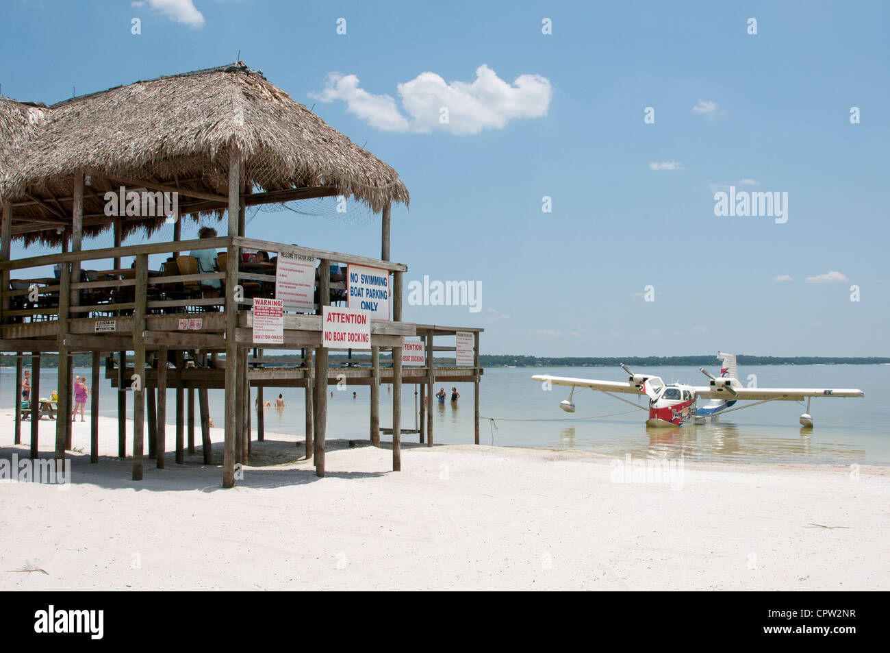 Lake Weir Florida USA Seaplane tethered to beach bar Stock Photo Alamy