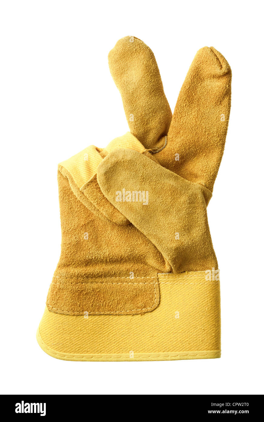 Protective glove showing victory sign, isolated Stock Photo Alamy