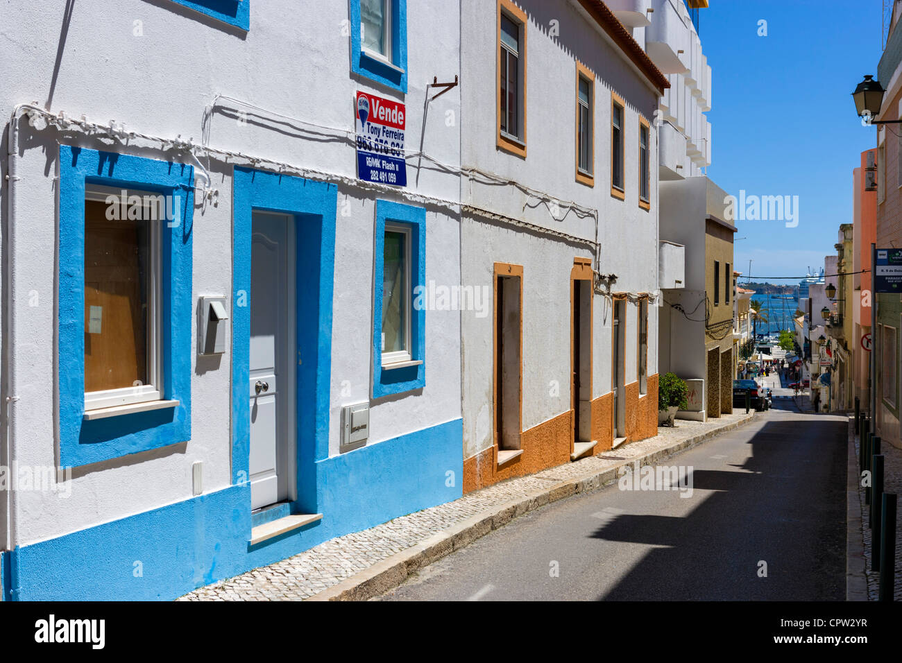 Street in the old town of Portimao, Algarve, Portugal Stock Photo