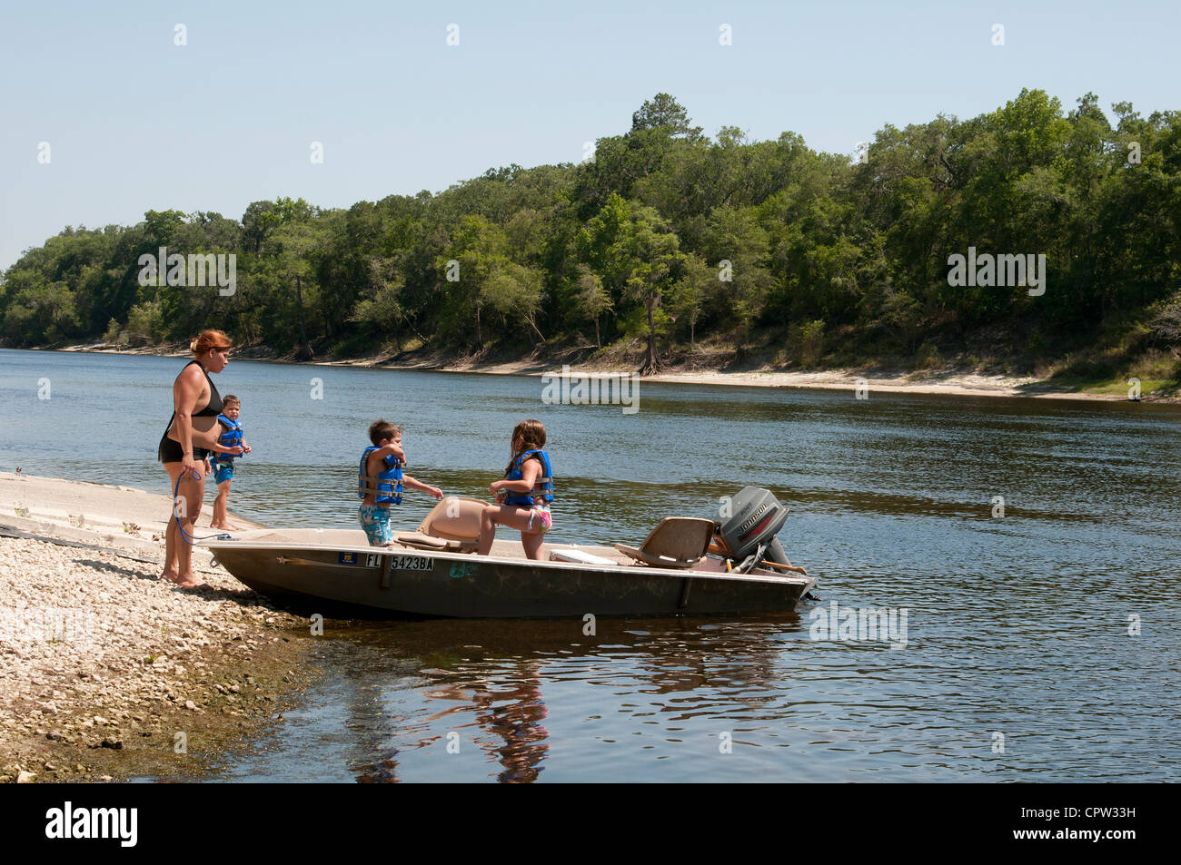 Family boating on the Suwannee River at Branford northern Florida USA