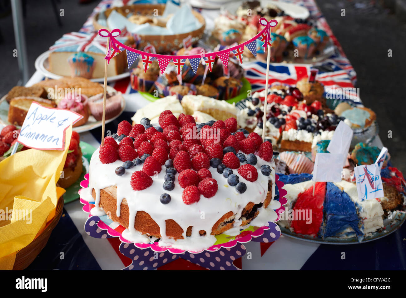 celebration cake at a jubilee street party Stock Photo