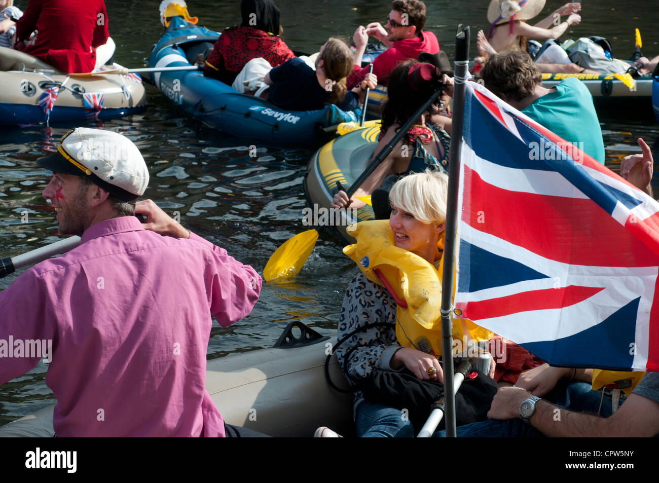 Queen's Jubillegal flotilla floating party, Regent's Canal, East London Stock Photo