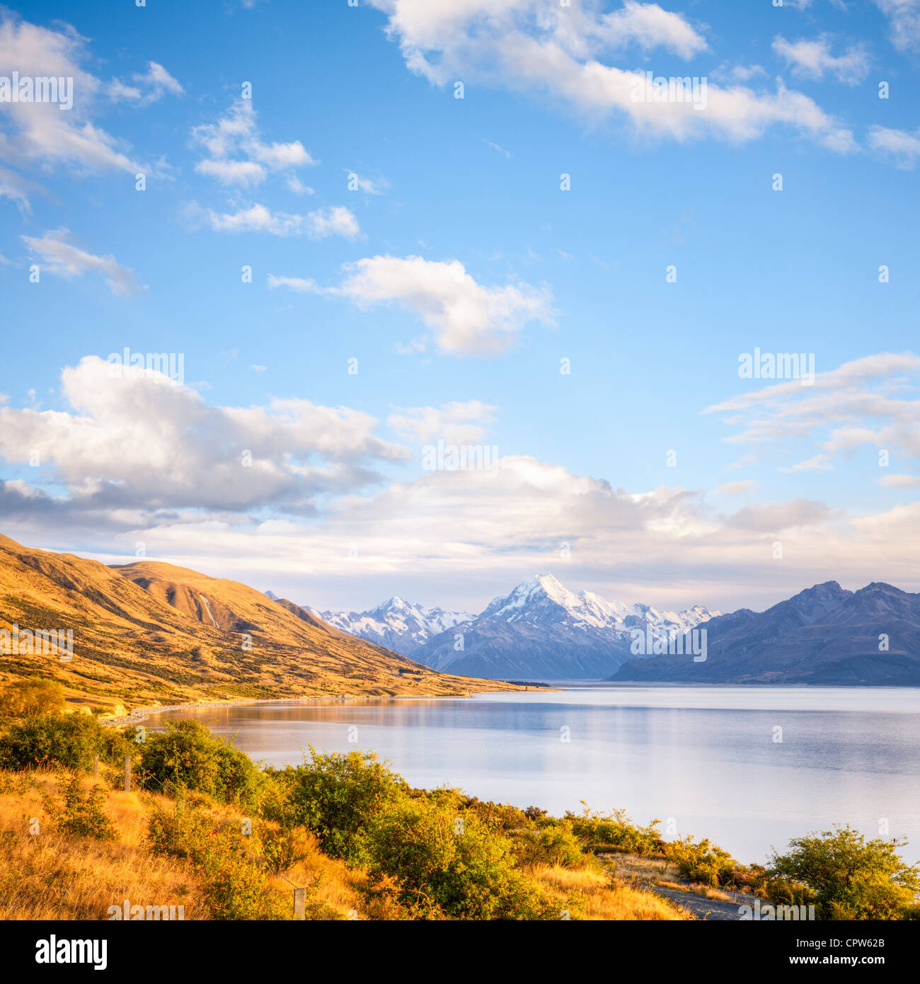 Mount Cook on a beautiful sunny autumn day. Stock Photo