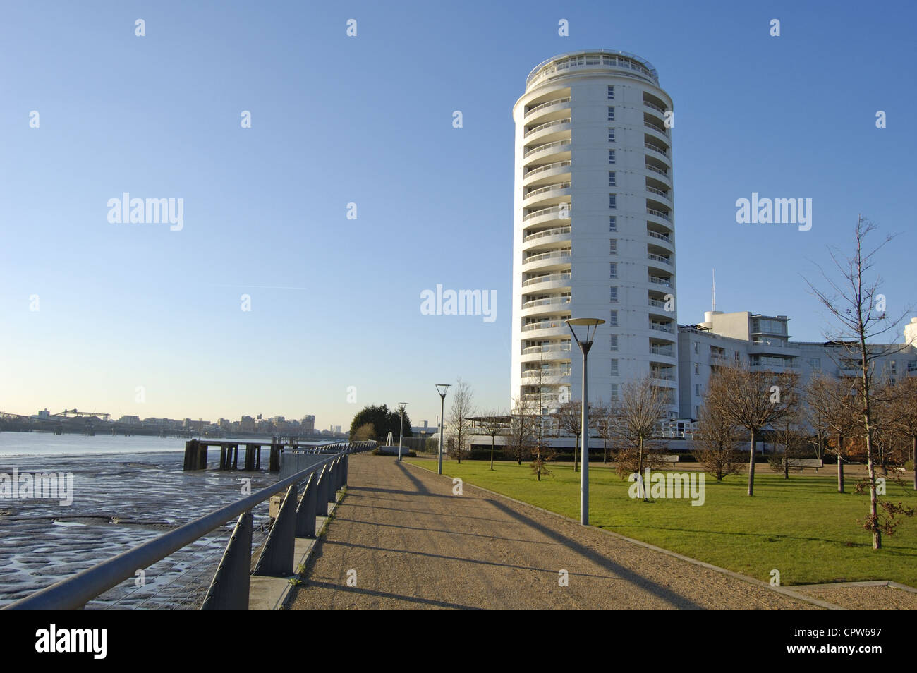 Apartment building at Thames Barrier Park in London, England Stock
