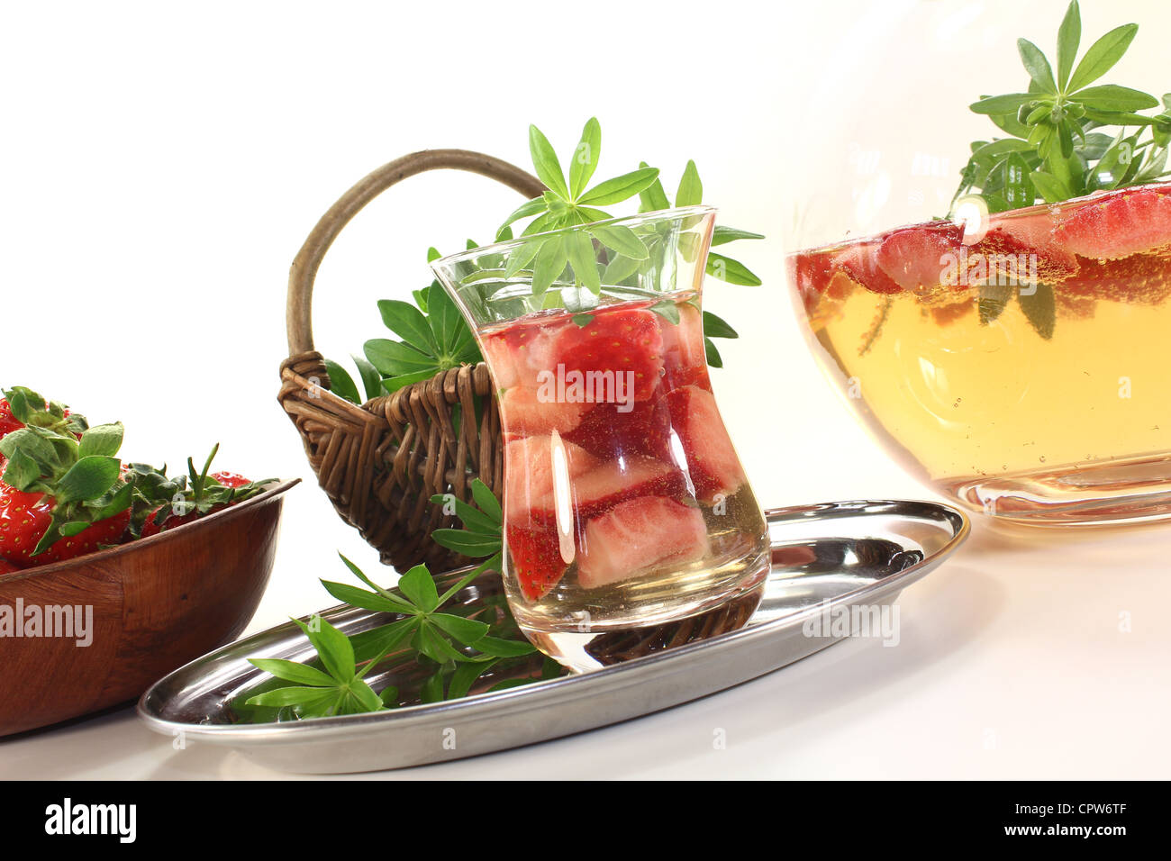 May wine with fresh strawberries and woodruff Stock Photo Alamy