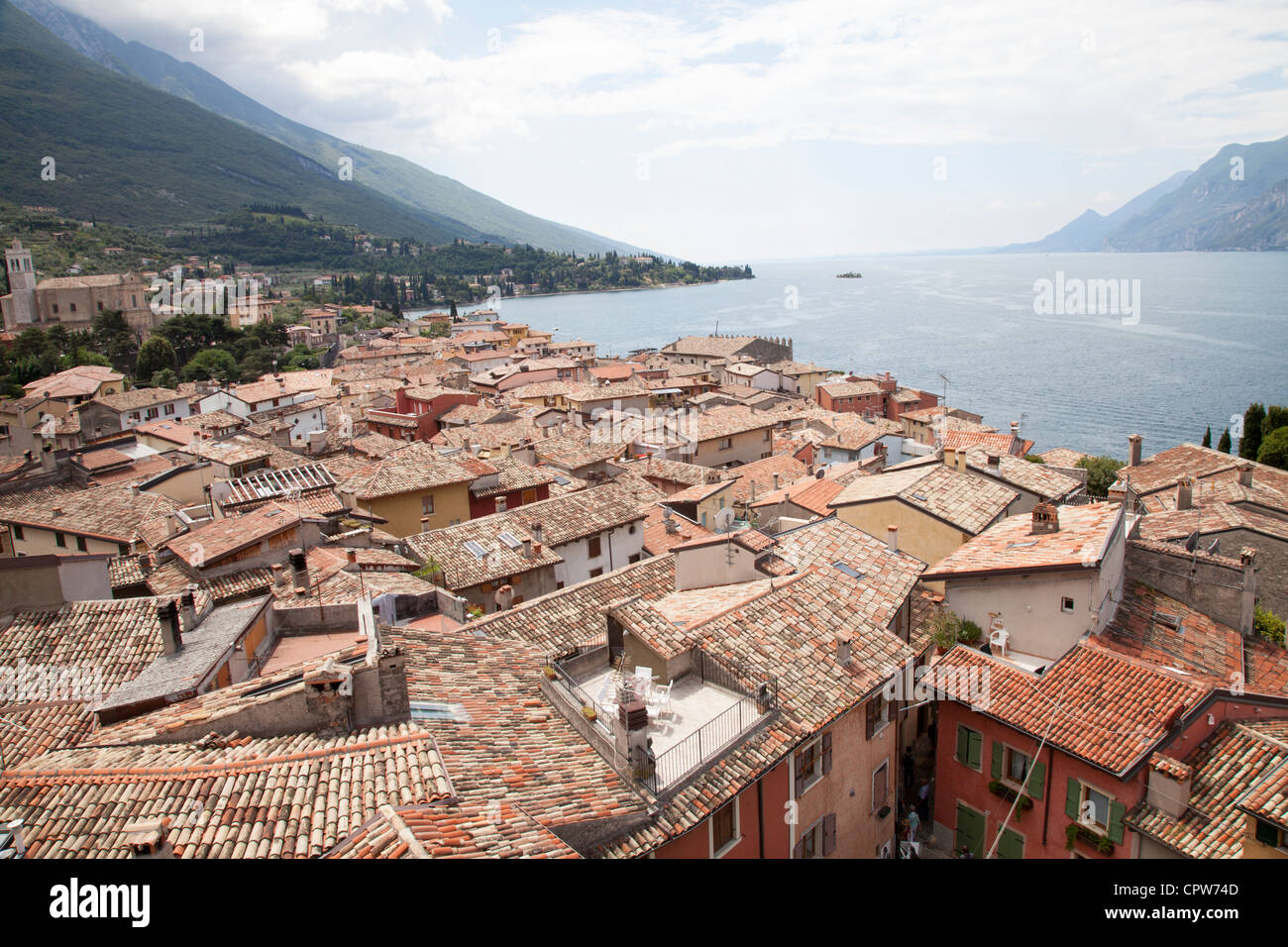 Malcesine castle cityscape skyline Lake Garda Italy Stock Photo