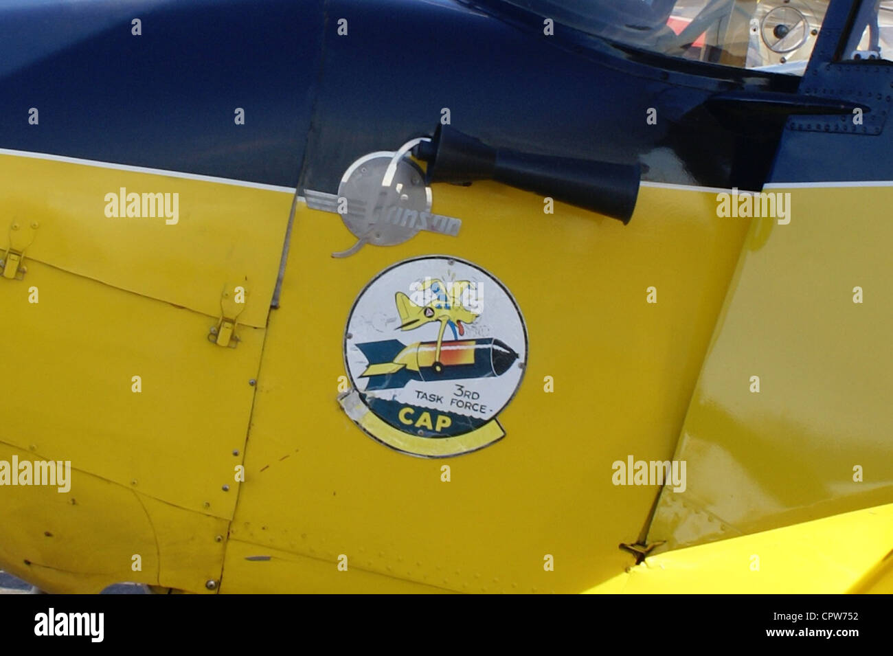 Emblem of the Civil Air Patrol 3rd Task Force Coastal Patrol on a 1942 Stinson 10A that has been painted and marked in CAP World Stock Photo