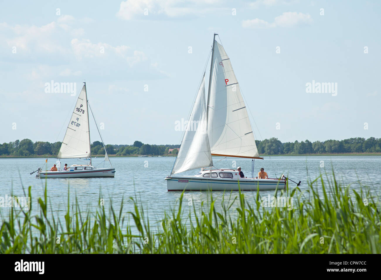 sailing boats on Lake Arend, Arendsee, Saxony-Anhalt, Germany Stock Photo