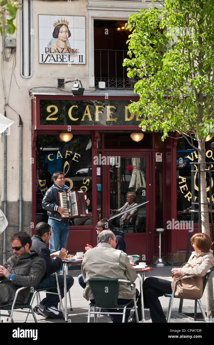A cafe in the Plaza de Isabel II, central Madrid, Spain Stock Photo